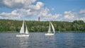 Sailboats on the river Havel near Berlin, in the background the Grunewald tower