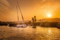 Sailboats on the river Nile at sunset in Egypt Royalty Free Stock Photo