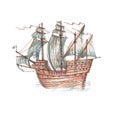 Sailboats, sailing ships, sea, travel. Hand drawn watercolor illustration.