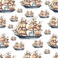 Sailboats, sailing ships, sea, travel. Hand drawn watercolor illustration.