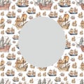 Sailboats, sailing ships, sea, travel. Hand drawn watercolor illustration.