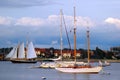 Sailboats and schooners crowd the harbor Royalty Free Stock Photo