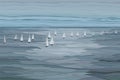 Sailboats in the sea vector landscape illustration