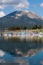 Sailboats sit at the Dillion Yacht club with Buffalo mountain in the background