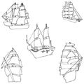 Sailboats. Sketch by hand. Pencil drawing by hand. Vector image. The image is thin lines