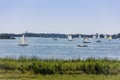 Sailboats and sloops on the lake the Kaag in the Netherlands