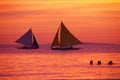 Sailboats and Sunset on Boracay beach, Philippines