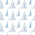 Sailboats on the waves. Seamless watercolor pattern for fabric.