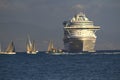 Sailboats in Wet Wednesday Race & Cruise Ship