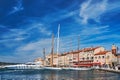 Sailboats and yachts moored to the quay port of Saint-Trope