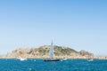 Sailboats and yachts sailing in the Medes islands at the Costa B Royalty Free Stock Photo