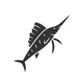 Sailfish glyph icon. Swimming fish with sharp nose. Undersea swordfish animal. Fishing. Aquatic creature. Marine nature