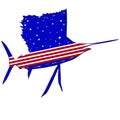 Sailfish with a USA look, red and white stripes with blue background and outlined stars