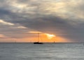 Sailing across Moreton Bay, Australia, at sunset