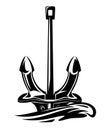 Ship anchor and sea wave black and white vector design Royalty Free Stock Photo