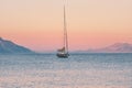 Sailing boat in Aegean sea sunset landscape travel yachting tour cruise Royalty Free Stock Photo