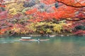 Sailing boat in autumn, Arashiyama, Kyoto, Japan