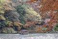 Sailing boat in autumn, Arashiyama, Kyoto, Japan