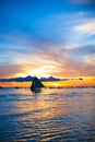 Sailing boat in awesome sunset in Boracay island Royalty Free Stock Photo