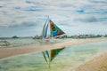 Sailing boat on a background of clouds, Boracay, Philippines Royalty Free Stock Photo