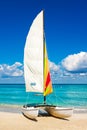 Sailing boat at a beach in Cuba Royalty Free Stock Photo