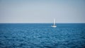 Sailing boat on blue sea with blue sky with white boat alone in karimun jawa Royalty Free Stock Photo