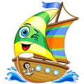 Sailing Boat Cute Cartoon Character Vector Illustration