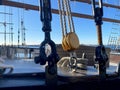 Sailing boat detail close up of a pulley block Royalty Free Stock Photo