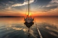 sailing boat docked at sunset with a tranquil, serene atmosphere
