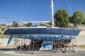 Sailing boat in dry dock Royalty Free Stock Photo