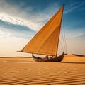 Sailing boat in the dunes of the Sahara desert, Morocco Royalty Free Stock Photo