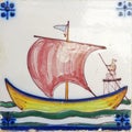 Sailing boat Fisherman old tile Royalty Free Stock Photo