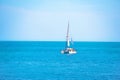 Sailing boat flowing on the open sea, watercolor painted