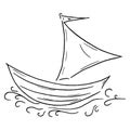 Sailing boat icon. Vector cartoon yacht, sailboat