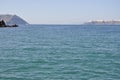 Sailing boat journay on the aegean sea in the Santorini Caldera