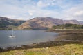 Sailing boat on Loch Leven Scottish lake Scotland Scottish Highlands with mountains Royalty Free Stock Photo