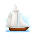 Sailing Boat with Mast ans Sails as Water Transport Vector Illustration Royalty Free Stock Photo