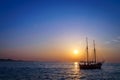 Sailing boat on the Mediterranean sea at the sunset