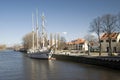 Sailing boat Meridianas, symbol of Klaipeda Royalty Free Stock Photo