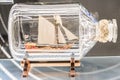 Sailing boat model inside bottle at German Museum of Technology Royalty Free Stock Photo