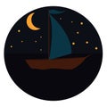 Sailing boat in the night illustration print vector Royalty Free Stock Photo