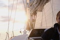 Sailing boat os ready to depart just on sunset time Royalty Free Stock Photo