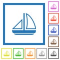 Sailing boat outline flat framed icons Royalty Free Stock Photo