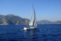 Sailing boat participate in sail yacht regatta. Marmaris, Turkey