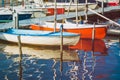 Sailing boat on the pier waiting for be rent. Alster lake. Hamburg Royalty Free Stock Photo