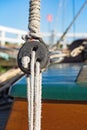 Sailing boat pulley, block and tackle with nautical rope Royalty Free Stock Photo