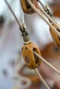 Pulley and rope on old sailing ship