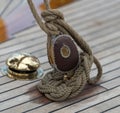 Pulley and rope on old sailing ship Royalty Free Stock Photo