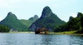 Sailing by boat on the river Li, overlooking the fantastic rock formations of Guilin, China Royalty Free Stock Photo