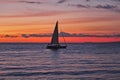 Sailing boat at scenic red sunset background Puerto Vallarta Royalty Free Stock Photo